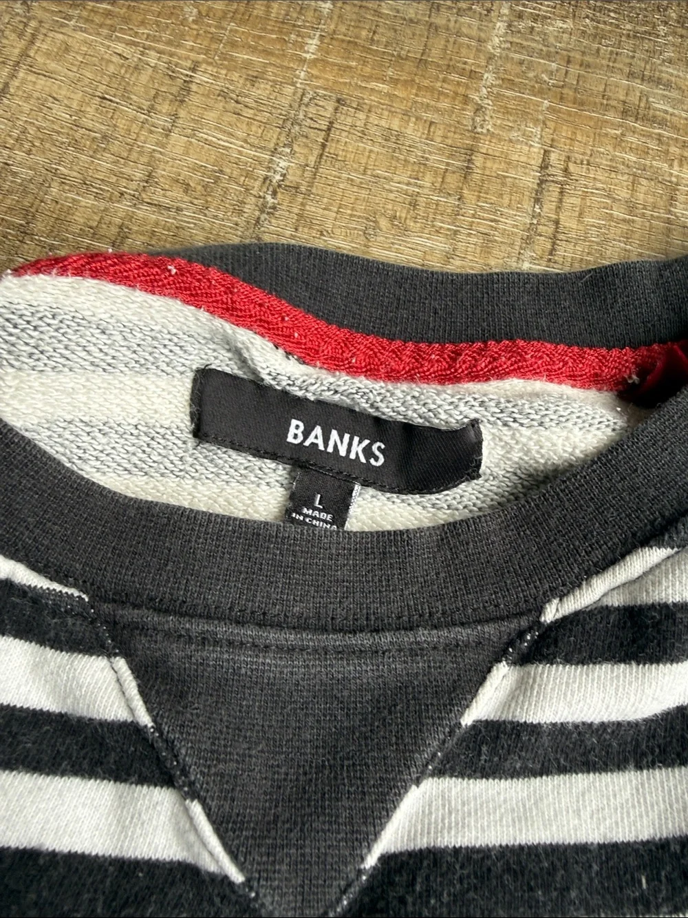 Banks Journal Navy White Stripe Crewneck Sweatshirt Embroidered Logo L